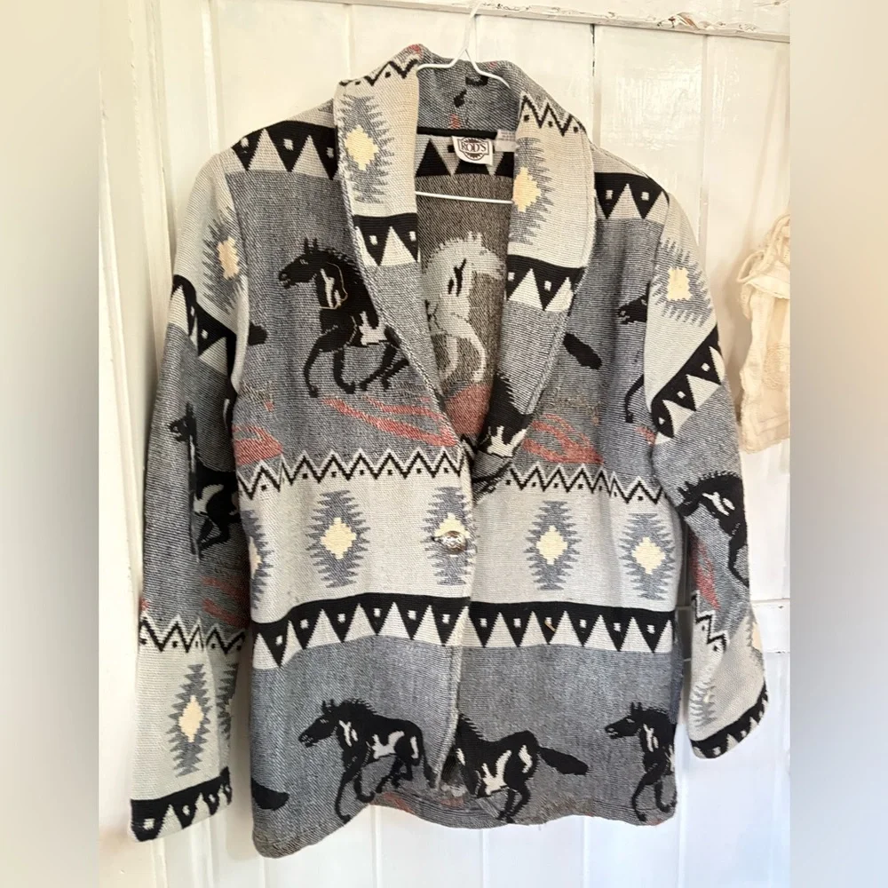 Vintage Horse Patterned Jacket 100 %Cotton Medium/XL - Picture 2 of 7